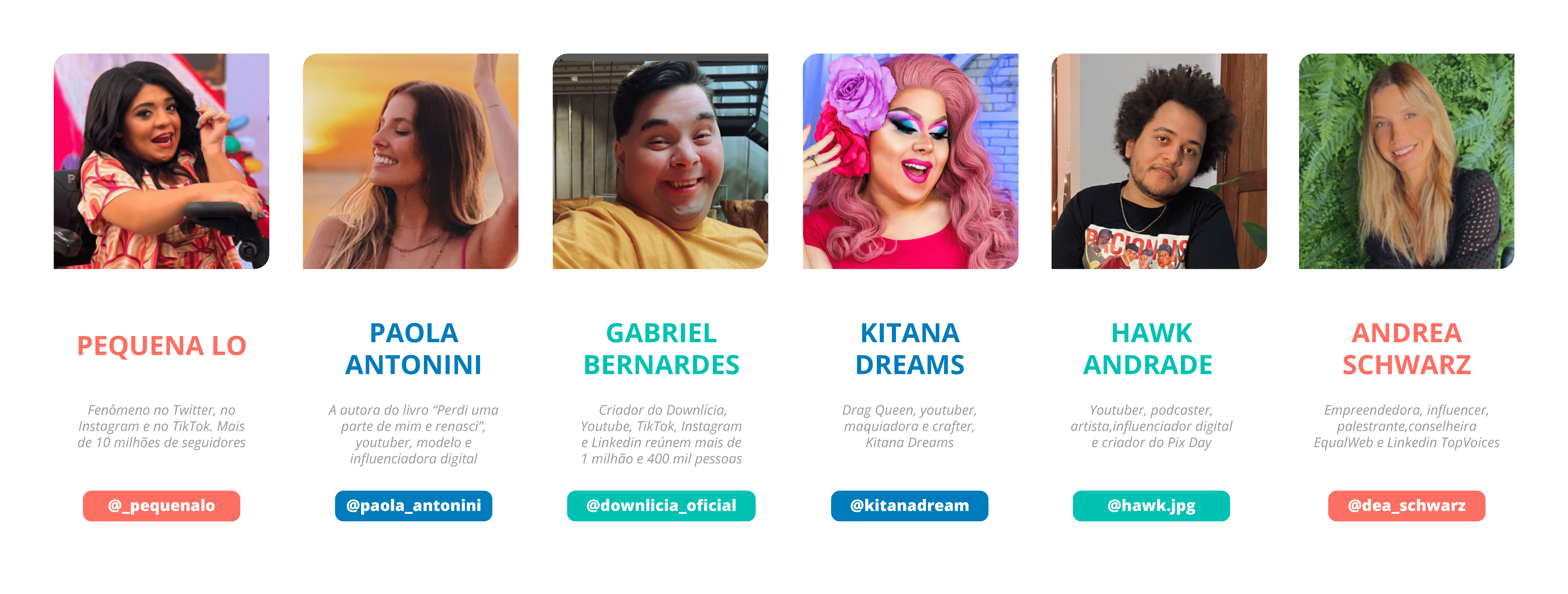 fotos de seis pessoas com deficiência que são influenciadores digitais