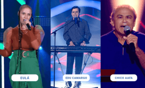 Montagem com foto de Edu Camargo, Eulá e Chico Aafa no The Voice