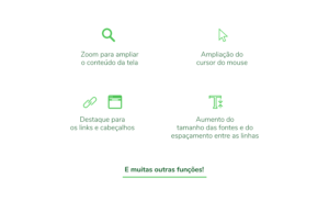 Acessibilidade. Imagem de alguns funções que a Equalweb oferece