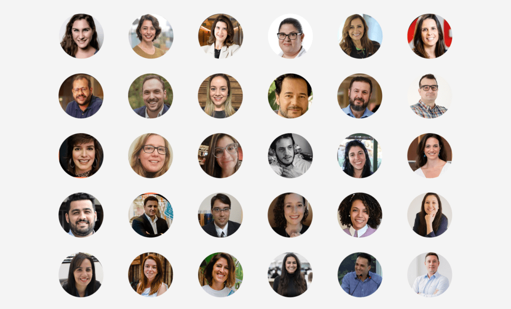 Reatech. Montagem com a foto de todos os palestrantes do congresso