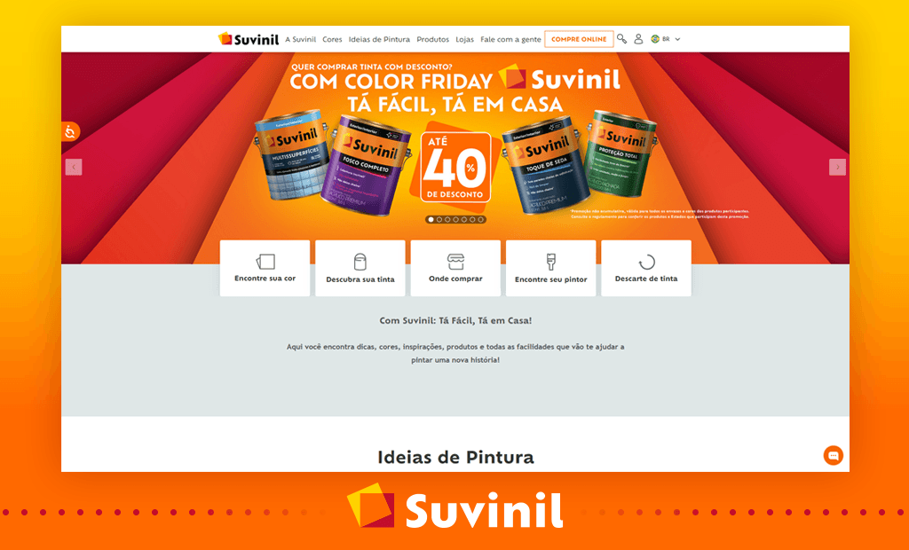 Empresas. Imagem da tela inicial do site da suvinil