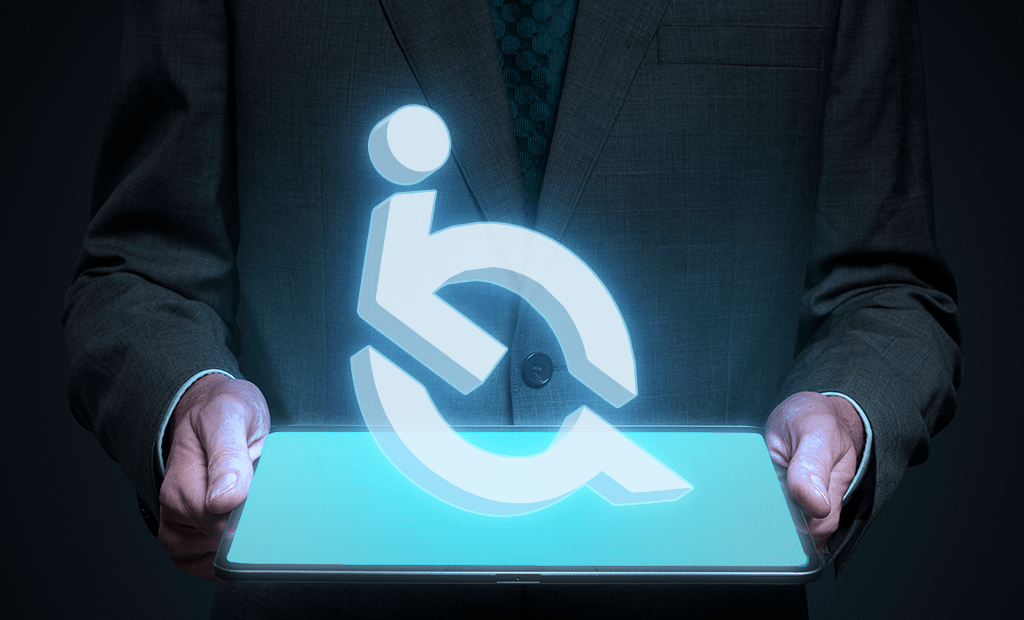 Tecnologia projetando o logo da EqualWeb sobre uma tela