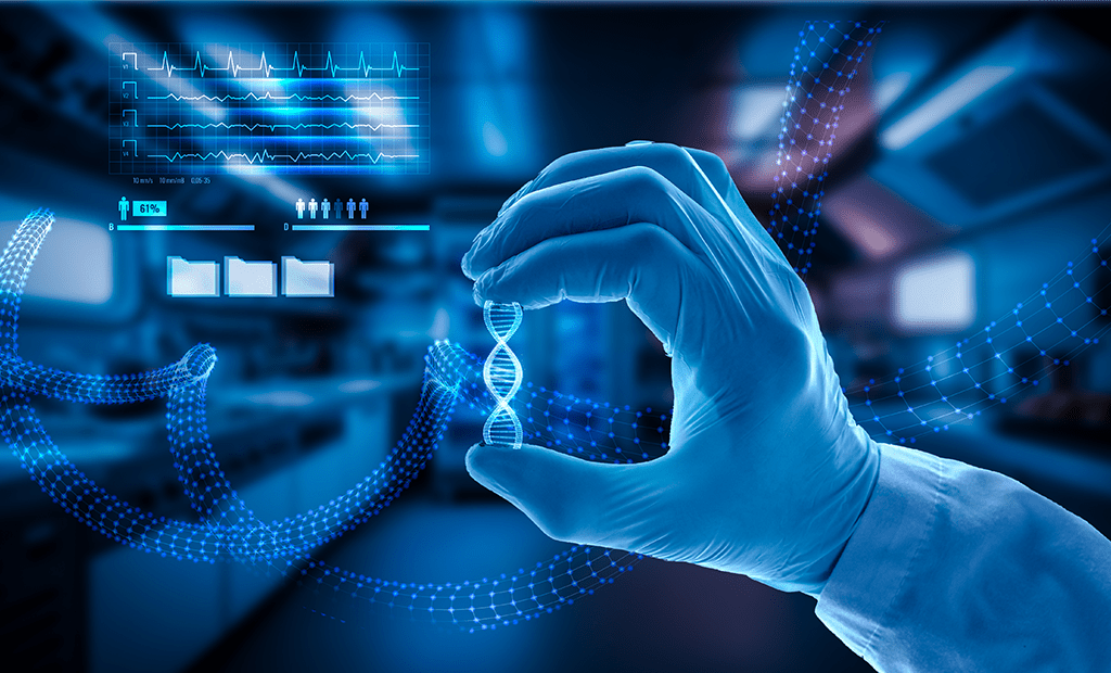 tecnologia mostrando a tecnologia turística projetando uma mão segurando itens tecnológicos relacionados à medicina