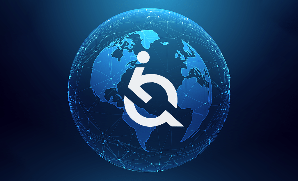 Imagem de um globo terrestre com conexões e a logo da EqualWeb em branca no meio, para comemorar os 4 anos de EqualWeb no Brasil, aumentando seu alcance ao redor do mundo.