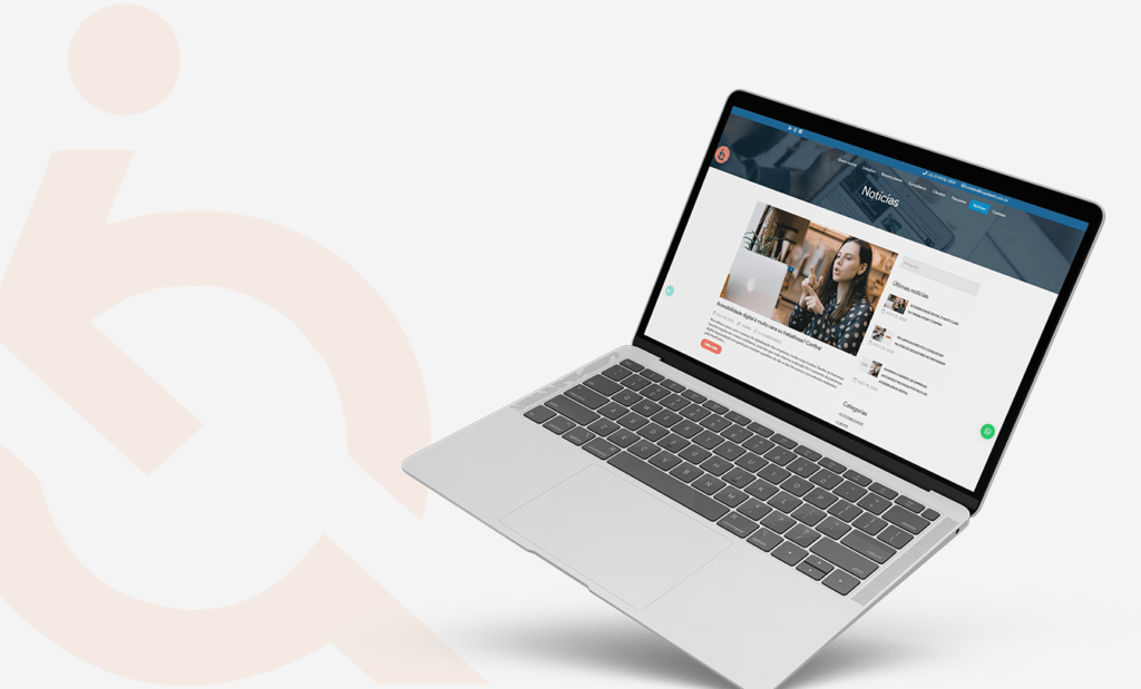 acessível. Um banner com a logo da Equalweb transparente do lado esquerdo e do lado direito um notebook aberto no site da EqualWeb